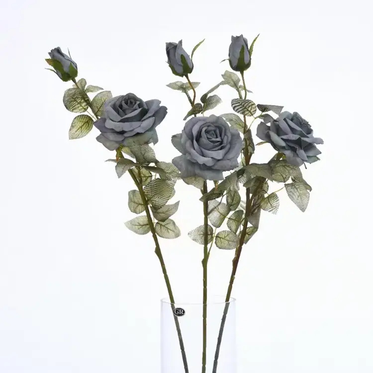 Decorative Flowers And Plants De Flores Wed Dusty Blue Artificial Flower Roses with single rose head and rosebud