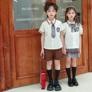 Ensemble uniforme scolaire international pour enfants d'été, <span class=keywords><strong>maternelle</strong></span> et primaire, avec chemise, short, jupe à carreaux, cravate et insigne scolaire, pour garçons et filles, style French Toast - Product Image 6