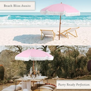 Heavy Duty Restaurant <b>Umbrella</b> with Tassel Wooden/ Steel Pole Beach <b>Umbrella</b> with Tilt Mechanism Customized Tassel <b>Umbrella</b> - Product Image 3