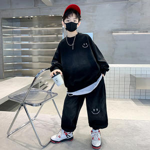 Survêtement de sport à la mode avec <span class=keywords><strong>pull</strong></span> et pantalon imprimés visage souriant Ensembles de vêtements pour garçon <span class=keywords><strong>noir</strong></span> pour l'automne - Product Image 5