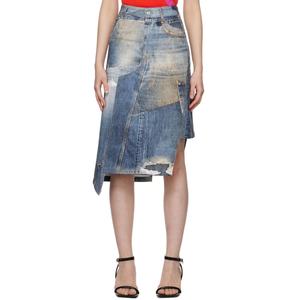 กระโปรงยีนส์ทรงใหม่แบบมีแผ่นต่อผ้า ไม่ยืด สีน้ำเงิน รุ่นรีเวิร์ค ความยาวปานกลาง สำหรับผู้หญิง - Product Image 2