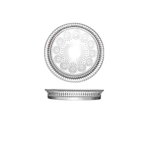 Plateau de service rond en verre de style européen, luxe léger, pour sushis et fruits, passe au lave-vaisselle, design en relief, pour les fêtes - Product Image 1