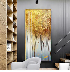 Tableaux muraux décoratifs pour la maison, en porcelaine cristalline 5D, grand incrustation de diamants, tableaux muraux en verre pour hôtel, motifs d'arbres - Product Image 3