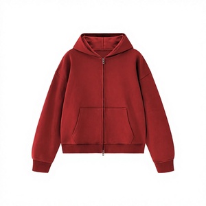 Sweat-shirt unisexe noir à capuche zippé, couleur unie, en molleton de coton, coupe oversize, décontracté, manches longues, pour l'automne, avec poches - Product Image 2