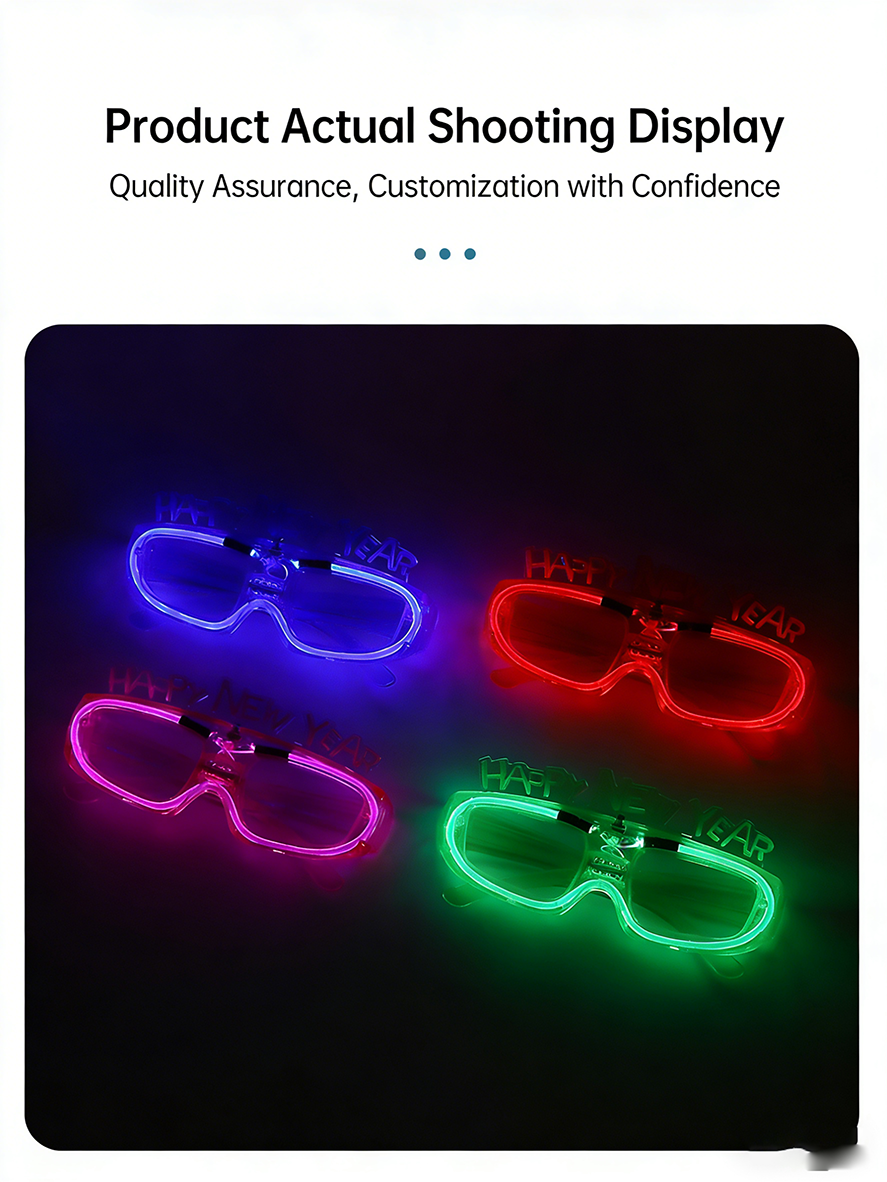 Durable Eco-Friendly Hot Selling 2025 New Year LED Square Cold Light Glasses 3 Modes + Customizable Colors Fast Delivery for