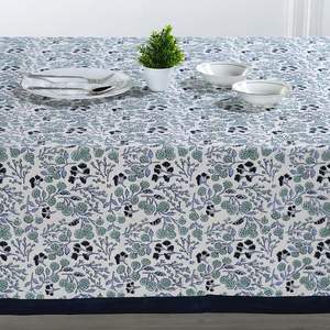 Mantel con estampado de bloque de mano de poliéster 100% azul de acero, decoración lavable para el hogar para Halloween, Acción de Gracias, Navidad para hoteles - Product Image 4