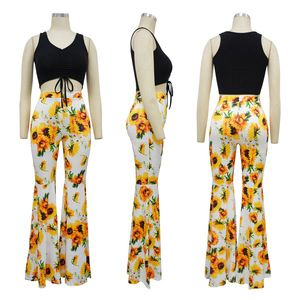Summer new European and American style printed high waisted flared pants vacation style plus size <b>tight</b> pants for women - Product Image 6