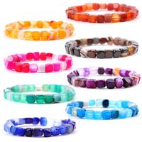 Bracelet Bohème en Pierres Naturelles Perles Carrées d'Agate Jaune Citron Mélange de Couleurs Fait Main Unisexe Vente en Gros