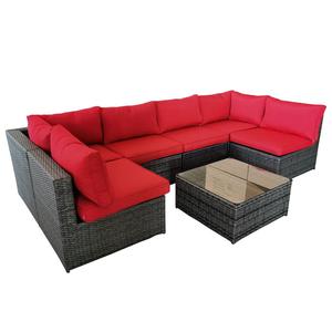Yoho 7 PCS PE Rattan Juego de sofá de conversación al aire libre Juegos de muebles de patio seccionales con 6 asientos acolchados y 1 parte superior de vidrio templado - Product Image 3