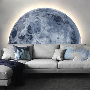 Decorazione Murale di Lusso con Luna e Stelle, Dipinto LED 3D con Texture, Applique da Parete per Soggiorno Moderno, Ufficio, Hotel - Product Image 2