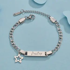 Gold Stainless Steel Children's Engraved Bracelet DIY Name Star Heart Crown Charms Multiple Chain Combination Bracelet