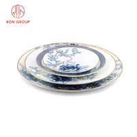 Assiettes de Présentation Luxe Italiennes Bleues et Blanches Tendance en Porcelaine Fine – Ensemble de Vaisselle en Céramique pour Dîner