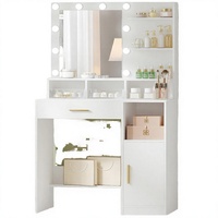 Bureau de toilette moderne Hzuaneri avec miroir éclairé et 10 lumières LED, en MDF, à poser au sol