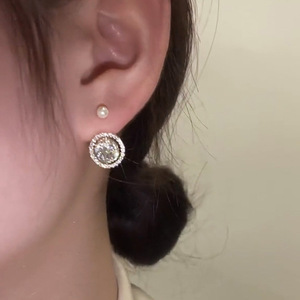 Elegant Faux Pearl Stud Earrings Sparkling Zircon Accent Princess Style Women Fashion Jewelry Daily Wear Gift - Product Image 6