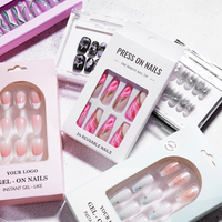 Ongles artificiels carrés en ABS faits à la main, avec boîte d'emballage personnalisée et étiquette privée pour usage des doigts