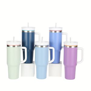 Mug de voyage isotherme en acier inoxydable 30 oz avec logo personnalisé, couleur turquoise, avec poignée - Product Image 1