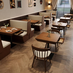 Ensemble table et chaises <span class=keywords><strong>de</strong></span> <span class=keywords><strong>restaurant</strong></span>, table rectangulaire en <span class=keywords><strong>bois</strong></span> massif avec cadre en métal et tiroirs, canapé et fauteuil <span class=keywords><strong>de</strong></span> <span class=keywords><strong>restaurant</strong></span> pour hôtel - Product Image 5