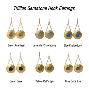 Green Amethyst Handmade Dangle Drop <b>Earrings</b> Gold Plated Trillion Gemstone with <b>Hook</b> Style Fashionable Dangle Earings - Product Image 3
