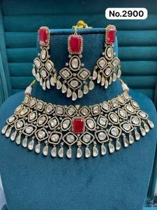 High Quality Zircon and Stone Necklace with Earrings Set Luxury Designer Jewelry for Women <b>Wedding</b> Reception Party Wear Export - Product Image 3