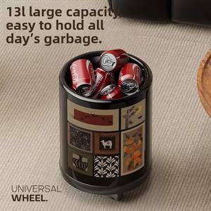 Poubelle en plastique style vintage pour usage domestique, nouvelle collection 2025, luxe léger, haut de gamme, grande capacité, avec couvercle, design élégant, pour chambre et papier toilette - Product Image 4
