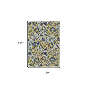 HMS 10 'X 13' tappeto floreale con superficie a telaio color oro verde avorio - Product Image 3