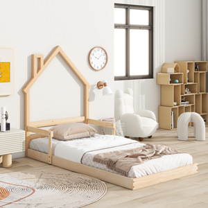 Solid Wood Children's <b>House</b> <b>Bed</b> With Safety Rails Wheat-colored Durable Framework Structure Bedroom Furniture For Kids - Product Image 4