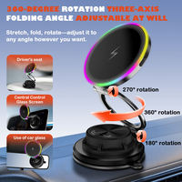 Chargeur de voiture sans fil 15W, support magnétique pour téléphone, ventouse, rotation à 360°, pliable, lumière LED RGB pour tableau de bord