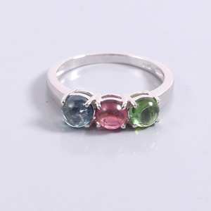 Bague de fiançailles en argent sterling avec tourmaline multi-pierres 5X5 MM Forme ovale Taille 5 Choisissez votre taille de bague pour mariage - Product Image 3