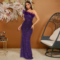 Y901498 Hochwertige Luxus Abendkleider Feder Spleißen Pailletten Sexy Lange Party kleider Frauen Geburtstags kleid