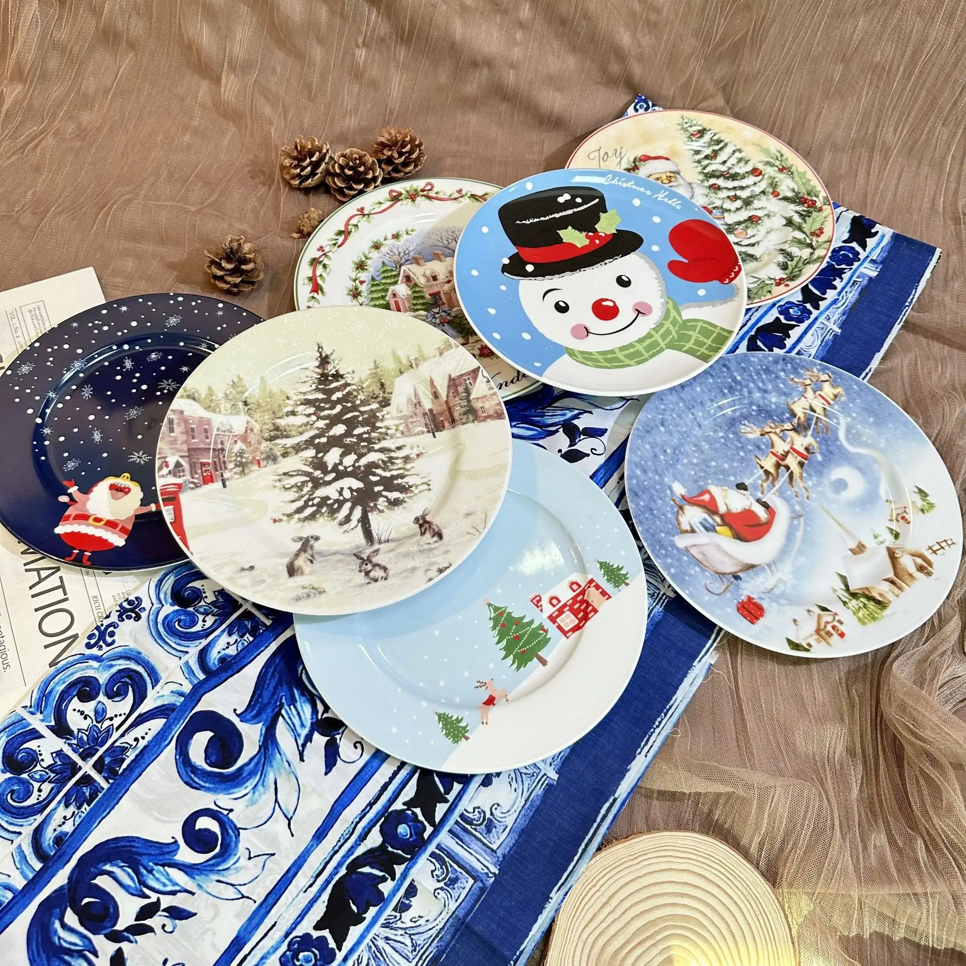 Оптовая продажа, Рождественская тематическая китайская тарелка, 8-дюймовая посуда, керамическая Рождественская тарелка