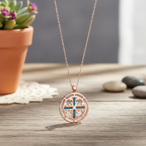 Forme ronde Croix Conception Turquoise Zircon Pierre Charme Collier Pendentif Turc En Gros Fabriqué À La Main 925 Bijoux En Argent Sterling - Product Image 3