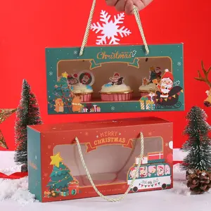 Caja de impresión de Navidad única caja de embalaje de pastel de alta calidad panadería caja de papel de dulces con ventana