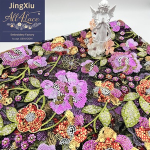 Tissu en dentelle brodée de sequins et de perles multicolores de luxe pour robe de mariée africaine - Product Image 2