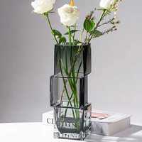 Vase en verre empilable de style nordique luxueux et créatif, vase à fleurs géométrique carré moderne pour la décoration de table à la maison