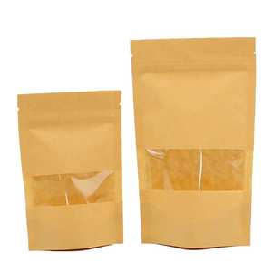 Bao bì giấy kraft trơn có khóa kéo, màu nâu, dùng đóng gói trà/cà phê/gia vị, có cửa sổ - Product Image 3