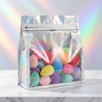Sacs refermables holographiques écologiques avec logo personnalisé, emballage transparent jetable en Mylar pour soins personnels, taille personnalisée
