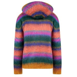 Personalizado OEM y ODM Mohair hombres suéter borroso manga larga de punto de invierno a rayas con cremallera con capucha de punto hombres cárdigan suéter - Product Image 3