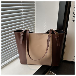 Nuova Borsa Tote da Shopping in Pelle PU alla Moda Coreana 2026 con Due Manici, Grande Capacità, Chiusura a Zip, Colore a Contrasto - Product Image 2