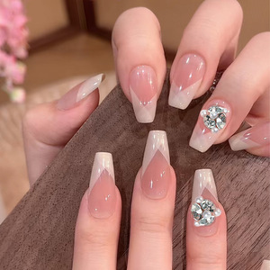 <span class=keywords><strong>Uñas</strong></span> Postizas de Diamantes en Racimo Francés <span class=keywords><strong>Diagonal</strong></span> Rosa Nude al por Mayor, Elegantes <span class=keywords><strong>Uñas</strong></span> Postizas de Lujo para Novia, Forma Ballerina Mediana - Product Image 2