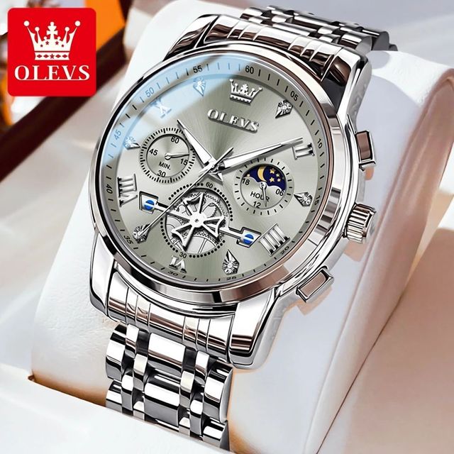 OLEVS 2856 Men's Quartz Watches Skeleton Flywheel Chronograph Classic Fashion TOP Brand Watch for Men Moon Phase Waterproof