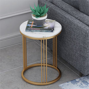 Juego de Mesa de <span class=keywords><strong>Centro</strong></span> Moderno y Económico con Marco de Alambre Metálico Dorado, 2 Piezas, Muebles de Sala de Estar, Mesa Auxiliar Redonda con Tapa de Mármol - Product Image 2
