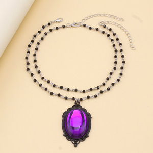 สร้อยคอจี้รูปกากบาท สีดำ สองชั้น โลหะผสมสังกะสี ประดับเพชรทรงเรขาคณิต สไตล์ฮิปฮอป เครื่องประดับแฟชั่นสำหรับทุกเพศ - Product Image 2