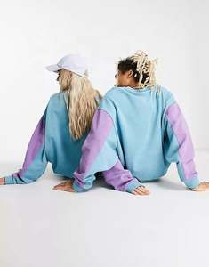 Yingling Vintage sudadera empalme Color bloque cuello redondo sudadera 100% algodón gota hombro sudadera - Product Image 2