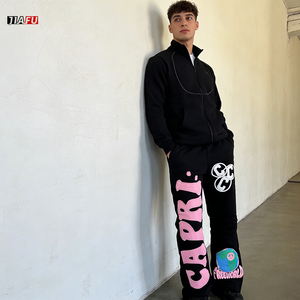 Pantalon décontracté taille mi-haute pour homme, style baggy, survêtement déchiré Y2K, joggers évasés empilés, impression/broderie gonflée de haute qualité, personnalisable - Product Image 3
