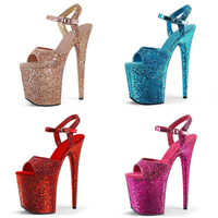 Sandales sexy à plateforme et talons hauts pour femme, personnalisées, à paillettes, style exotique, à bout ouvert, avec lacets à la cheville et lanières, pour la pole dance