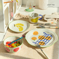 JOYYE-Vaisselle avec motif de fruits frais, motif banane orange fraise, assiettes en céramique, bol et tasse, design original