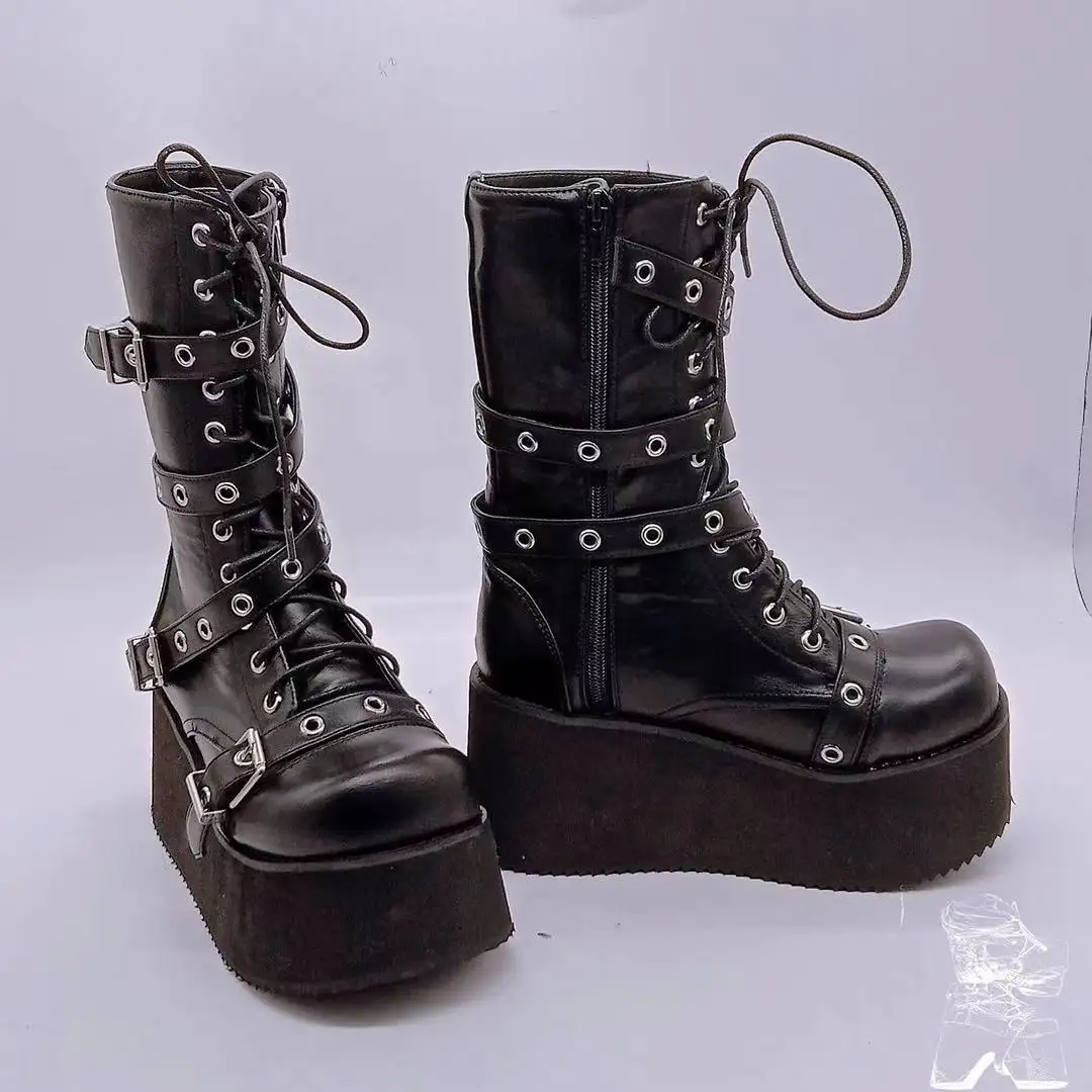 Bottes punk Vintage à semelle épaisse, chaussures à lacets, rivet martin, bottes gothiques pour femmes