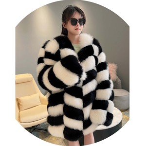 Luxury Chessboard Pattern Black White Mix giacca di pelliccia di dimensioni personalizzate <span class=keywords><strong>cappotto</strong></span> di pelliccia di volpe artica invernale - Product Image 1