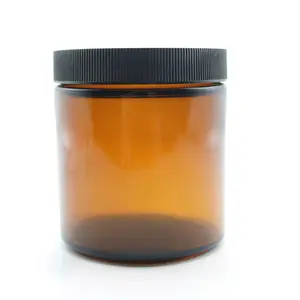 รอบกว้างปาก450Ml 450G Amber Glass Jarพร้อมฝาปิดสีดำ