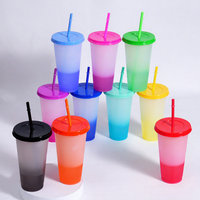 Offre Spéciale – Gobelet Réutilisable en PP de 16oz et 24oz, Résistant à la Chaleur, Changeant de Couleur Sensible à la Température, Anti-fuite, avec Paille, Idéal pour les Fêtes